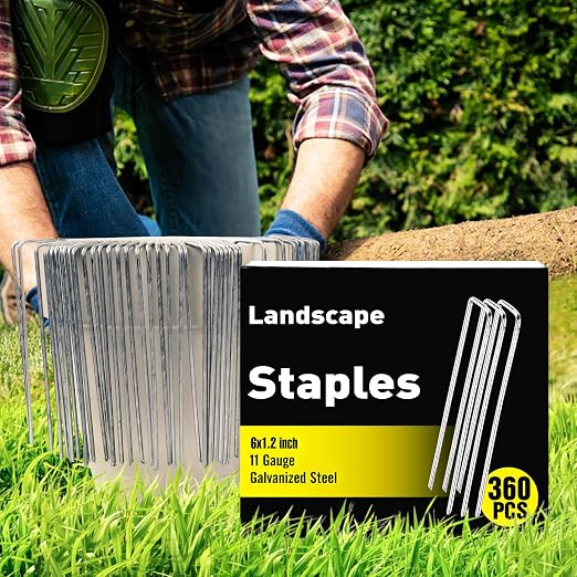 HongWay 360 Pack 6 Inch Landscape Staples, Galvanized Garden Staples 11 Gauge Ground Stakes Landscaping Fabric Pins Plant Cover Stakes Yard Staples for Lawn Fence Tent Hose Drip Irrigation Tube | Heavy Duty Garden Staples 11 Gauge Ground Stakes for Gar...