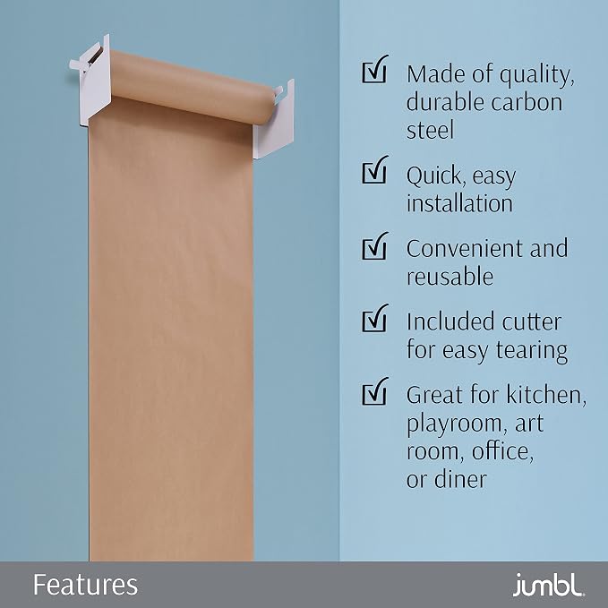 Jumbl 18” Wall Mounted Kraft Paper Dispenser | Hanging Paper Roll with Cutter for Kitchen, DIY Room, Office, Business, & More | Great for to-Do Lists, Menus, Grocery Lists, & Art Projects