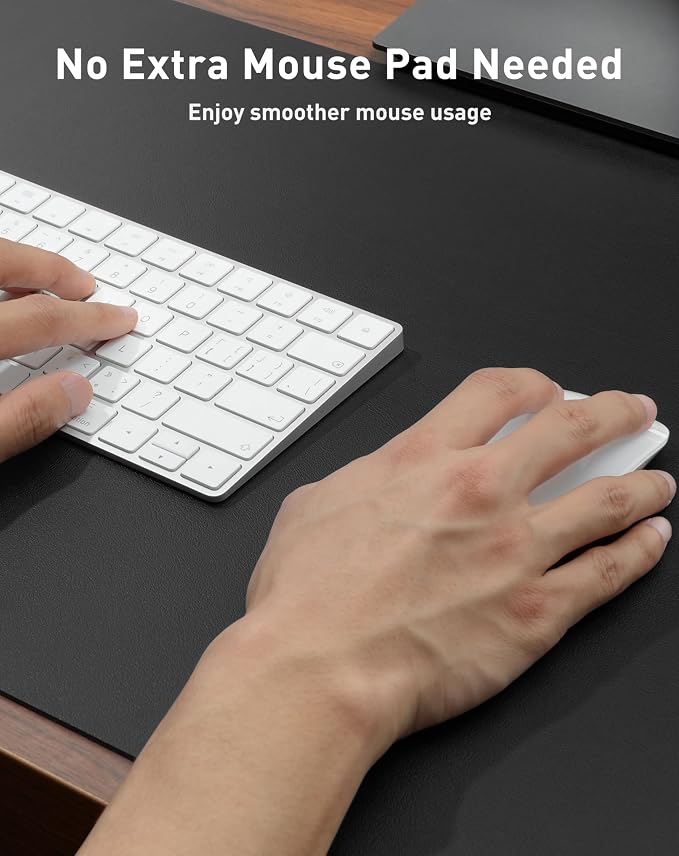 Aothia Faux Leather Desk Mat - Large Mouse Pad, Non-Slip PU Leather Blotter, Waterproof Writing Surface for Office and Home (Black, 42" x 17")