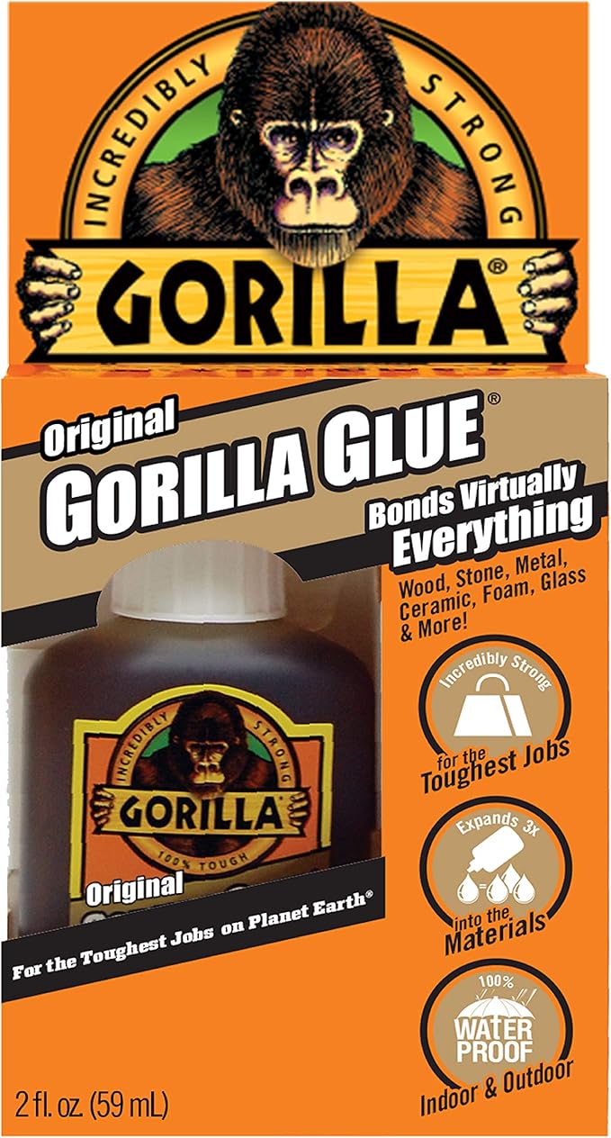 Gorilla Original Gorilla Glue, Waterproof Polyurethane Glue, 2 Ounce Bottle, Brown, (Pack of 4)