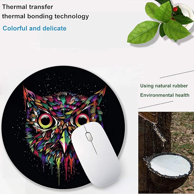Mouse pad Small Computer Mouse pad with Personalized Colorful Owl Design Office Non-Slip Rubber Mousepad