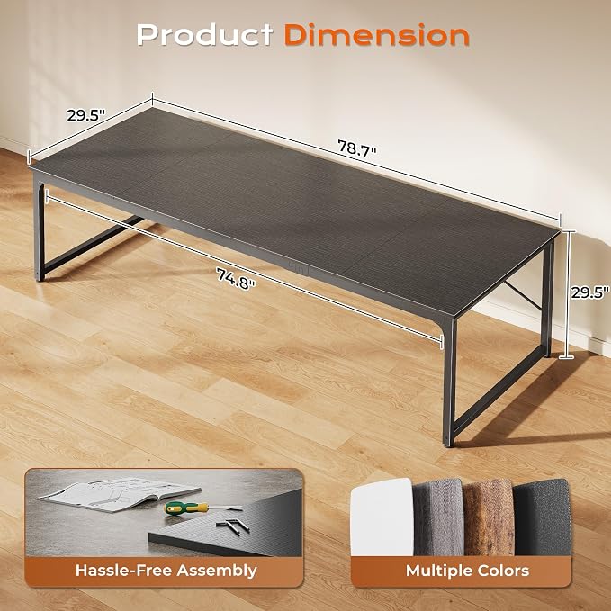 78.7 X 29.5 Inch Computer Desk with Deeper Desktop, Long Gaming Office Writing Work Desk for Home Office, Study, Bedroom, Work from Home, Metal Frame, Black