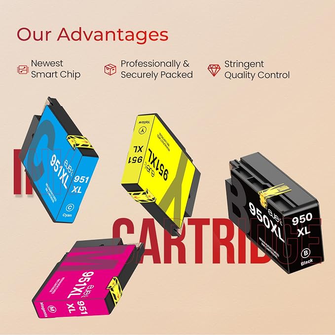 ejet 950XL 951XL Combo High Yield Replacement for HP 950 951 Ink Cartridges Combo Pack Compatible with OfficeJet Pro 8600 8610 8615 8620 8625 8100 276DW 251DW, Black Cyan Magenta Yellow 4 Pack