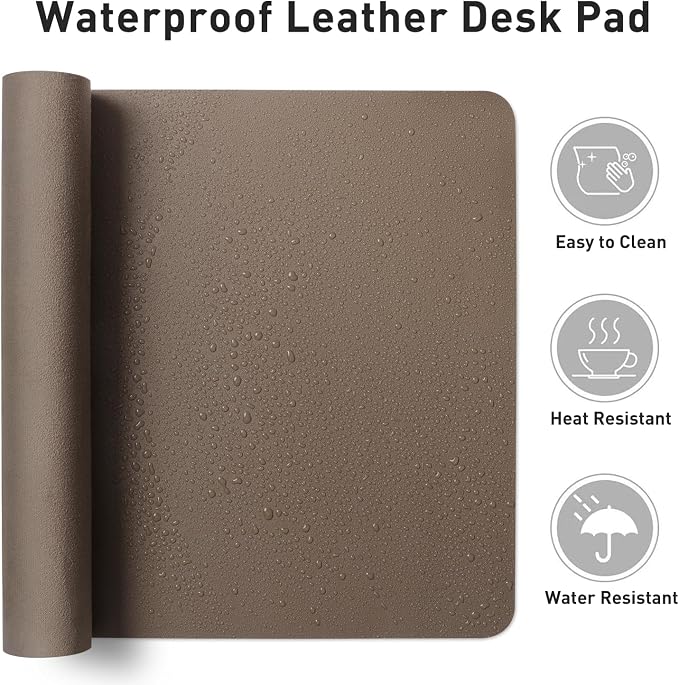 Aothia Faux Leather Desk Mat – Large Mouse Pad, Non-Slip PU Leather Blotter, Waterproof Writing Surface for Office and Home (Coffee, 47.2" x 23.6")