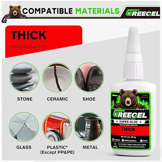 Liquid Thick Super Glue 4 Oz + 3g Gel Glue for Large Gaps, Clear CA | Strong Instant Cyanoacrylate Adhesive for Woodworking Large Gap, Rubber, Metal, Glass, Crafts & Repair, Uneven Surfaces