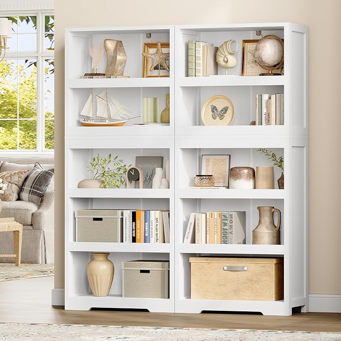 64.2" Bookcase, 5-Tier Open Bookshelves and Bookshelf, Freestanding Display Storage Shelves with Storage Cabinet for Bedroom, Living Room and Office