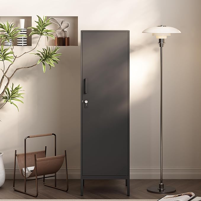 Black Metal Locker Cabinet, 59.1" Lockable Storage Locker for Employees with Adjustable Shelves, Locking File Cabinet Door for Office, School, Gym, Garage