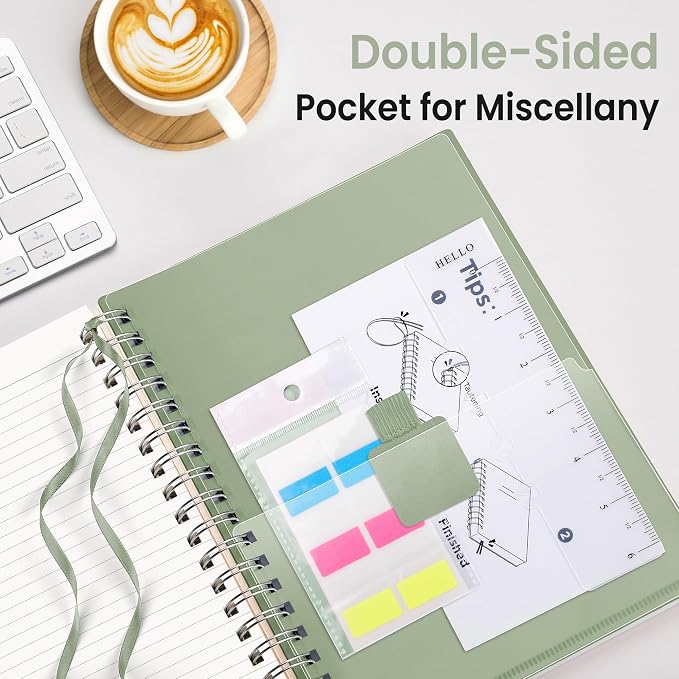 EMSHOI Lined Spiral Journal Notebook, 300 Pages, B5 Size (7.4'' x 10.1'') | College Ruled, 100 GSM Thick Paper, Flexible Plastic Cover, for School, Writing, Work, Office & Journaling (Light Green)