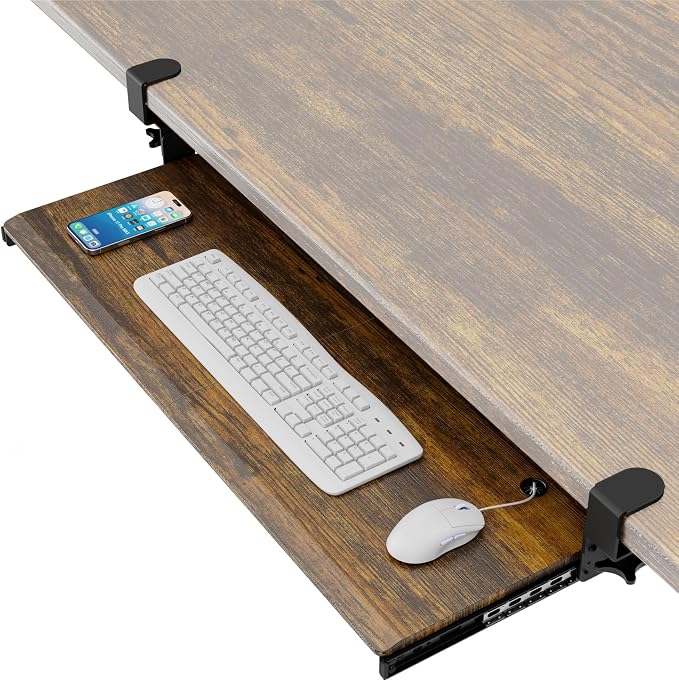 Keyboard Tray Under Desk Pull Out with Extra Sturdy C Clamp Mount System, 32.8 (38 inch Including Clamps) x 12 Inch Slide-Out Platform Computer Drawer for Typing Vintage AX01WG202
