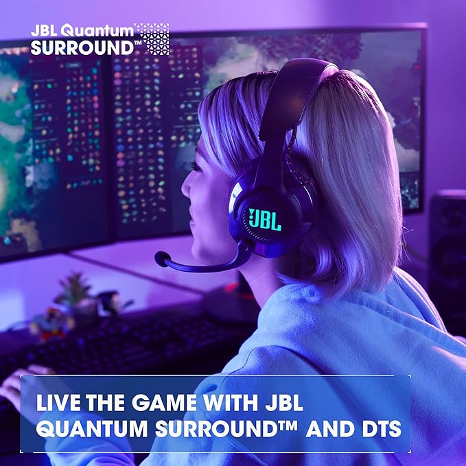 JBL Quantum 610 - Wireless Over-Ear Gaming Headset, JBL QuantumSURROUND, 2.4GHz Wireless, up to 40 Hours of Battery Life, Game-Chat dial, flip-up Boom Microphone (Black)