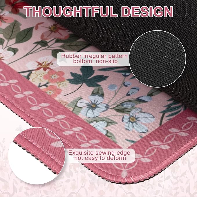 iCasso Desk Mat Pink,Long Mouse Pad with Stitched Edges | Non Slip Computer Pad for Women,Cute Aesthetic Keyboard Mat for Desktop,Large Desk Cover Work Home School