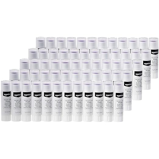 Amazon Basics Disappearing Purple Washable School Glue Sticks, Dries Clear, 0.24-oz Sticks, 480 Count Total, 8-Pack of 60