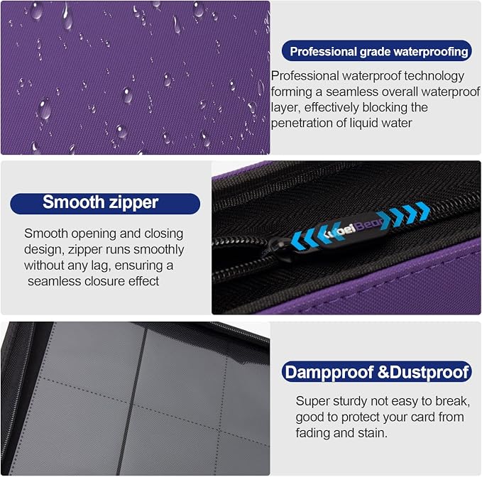 Card Binder – 1024 Capacity, Zippered Trading Card Holder for MTG, Sports & Collectible Cards – Acid-Free, Durable & Travel-Friendly Storage (Purple dots, 16 Pocket)
