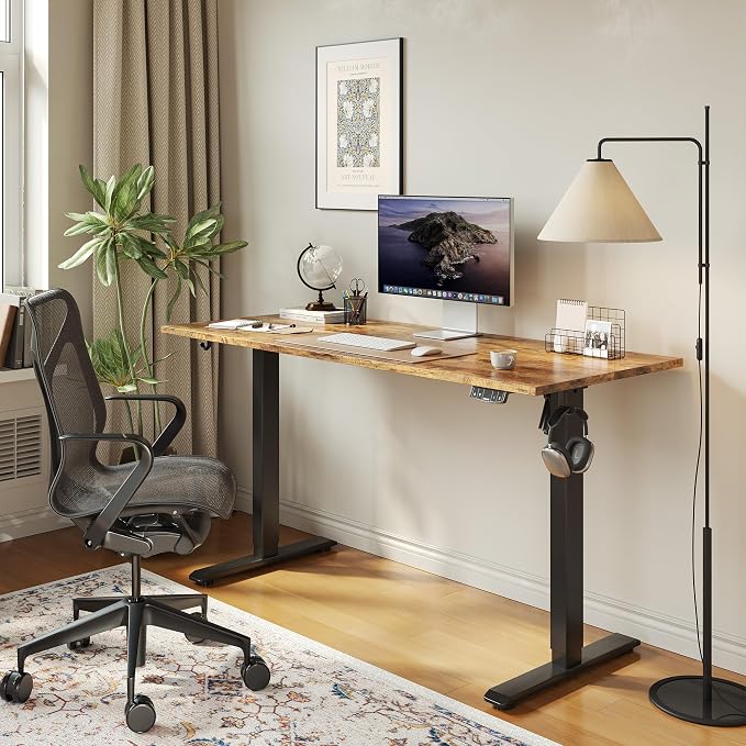 Agilestic 60*24 Inch Height Adjustable Electric Standing Desk, Rustic Brown | Sit Stand Up Computer Desk, Memory Presets, Stable Steel Frame,154 lbs, Easy Assembly, Splice Board, Home Office, Studying