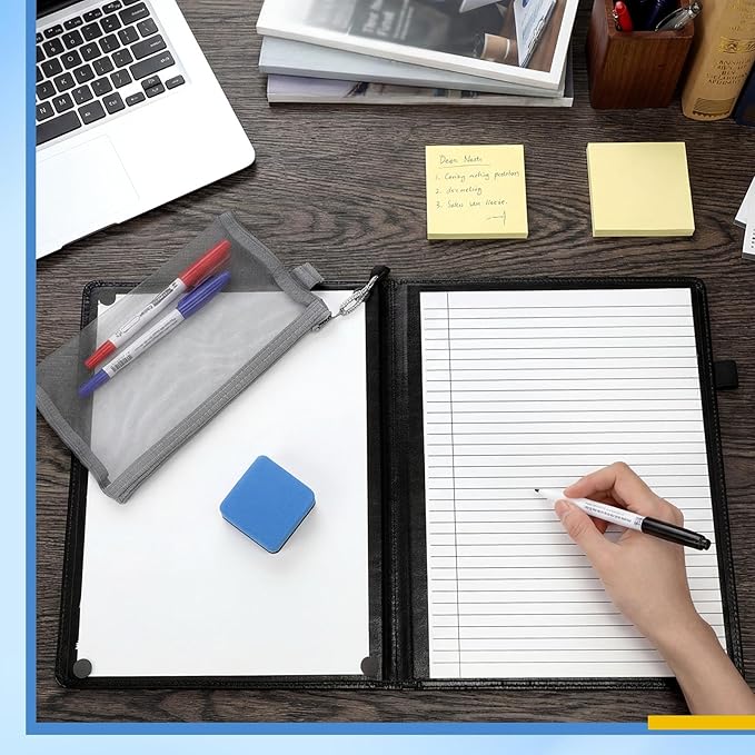 6 Sides Dry Erase Notebook Portable Whiteboards Notebook Small Reusable College Ruled Lined Board Folding Mini Travel Dry Erase White Board for Office Study(Black,A4: 9 x 12 Inches)