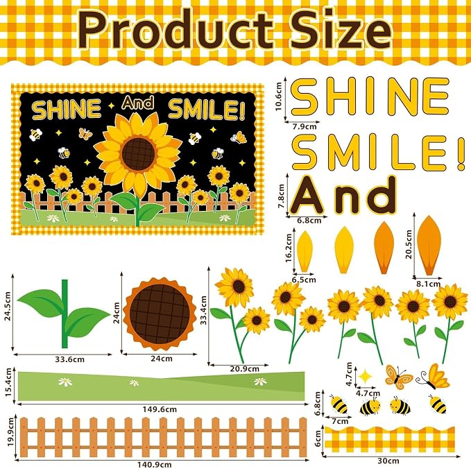 Sunflower Bulletin Board Set Sunshine Sunflower Classroom Bulletin Board Decorations Summer Butterfly Bee Cutouts Classroom Decorations for Back to School Office Home Chalkboard Decor Wall Door