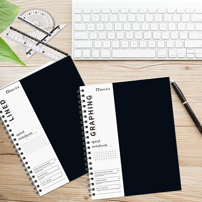 Spiral Notebook 8.5" x 11"-2 Graph&2 Lined Hardcover notebooks | Notebooks for Work&Note Taking, Lined Hardcover Notebook 120 Pages Thick Paper Notebook Hardcover Journal for School, Office