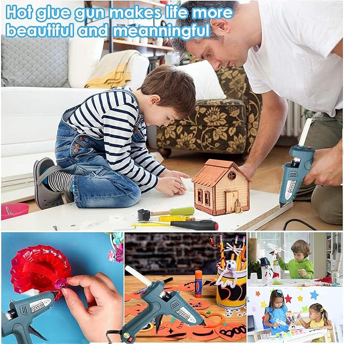 Hot glue gun and sticks set 100W, Professional Craft hot Glue kit Full Size Anti Scalding Design Heavy Duty with 12 Pcs Sticks and Carrying Case for School DIY Arts