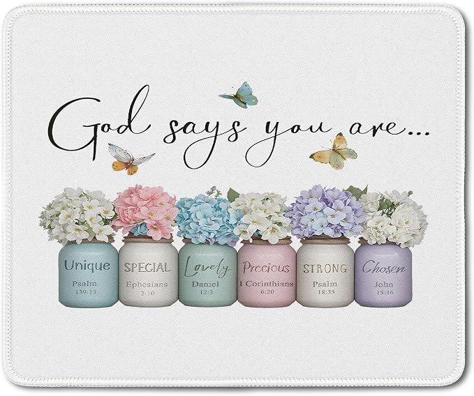 Christian Inspirational Gifts God Says You are Mousepad, Christian Office Supplies Desk Accessories, Religious Bible Verse Mouse Pads for Desk Office Computers Laptop Accessories, 9.5x7.9 Inch
