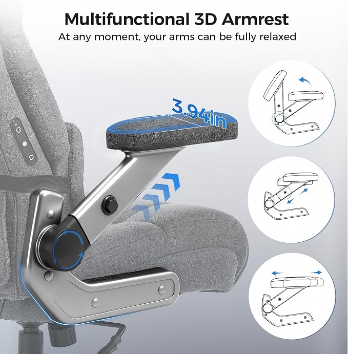 Big and Tall Office Chair with Massage Heat for Heavy Duty People | 7.09'' Extra Wide Seat,Flip Arms, Leather Ergonomic with Thick Spring Cushion