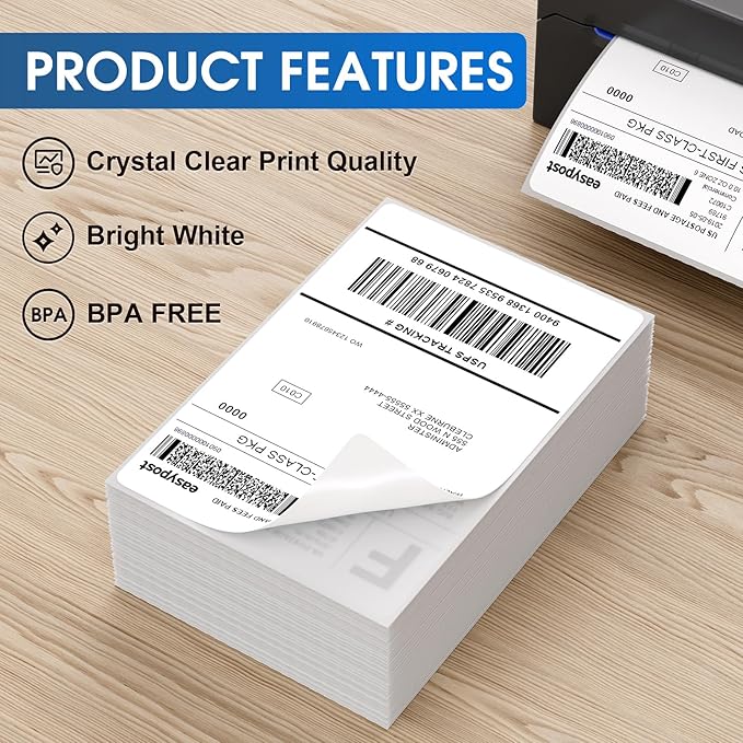 MaxGear 4" x 6" Direct Thermal Labels, 8000 Fanfold Labels, for Shipping & Mailing, Perforated White, Commercial Grade with Permanent Adhesive, Compatible with Most Thermal Printers,16 Stack