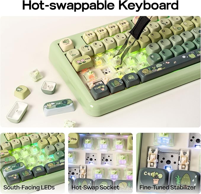 KiiBoom Phantom98 Lite 96% Wireless Mechanical Gaming Keyboard, VIA Programmable, Creamy Keyboard with Gasket, 8000mAh Battery, Hot Swap, RGB Backlits, NKRO for Win/Mac (Green, Mochi Switch)