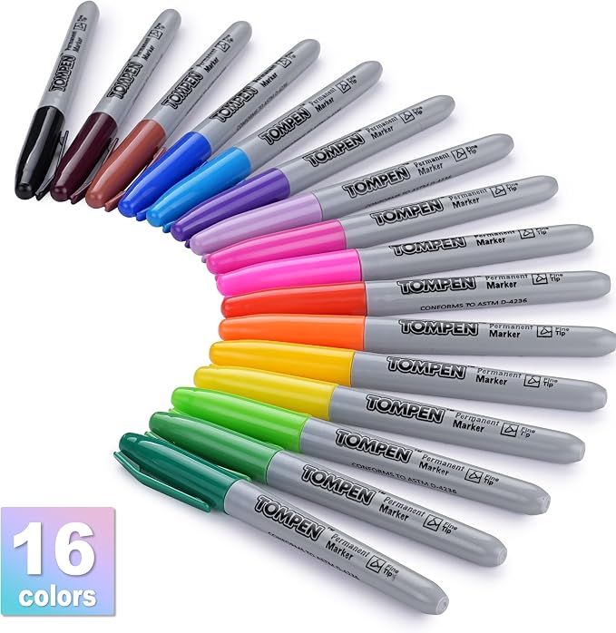 Permanent Markers,Fine Tip,48 Pack Bulk,16 Assorted Colors,Waterproof Permanent Marker Pens with Quick Drying on Wood,Plastic,Paper,Metal,Mirror for Christmas Gift Drawing Writing Poster