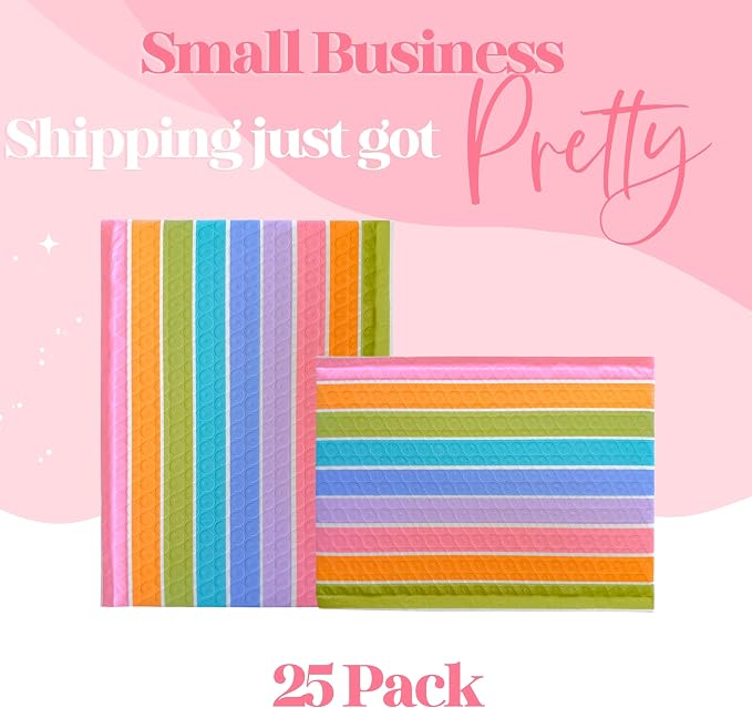 Bubble Mailers 8.5x11, Pastel Stripe, 25 Pack | Heavy Duty, Waterproof, Self Seal, Tear Resistant, Designer Bubble Mailing Envelopes for Small Business Packaging