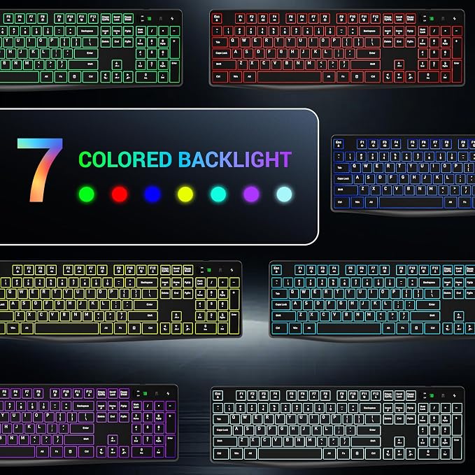 Wireless Keyboard and Mouse Combo, Lovaky 2.4G Full-Sized Ergonomic Keyboard Mouse, 3 DPI Adjustable Cordless USB Keyboard and Mouse, Quiet Click for Computer/Laptop/Windows/Mac (RGB Rainbow, 1 Pack) | Backlit, Low profile Keys, 3 DPI Adjustable, 2.4G ...