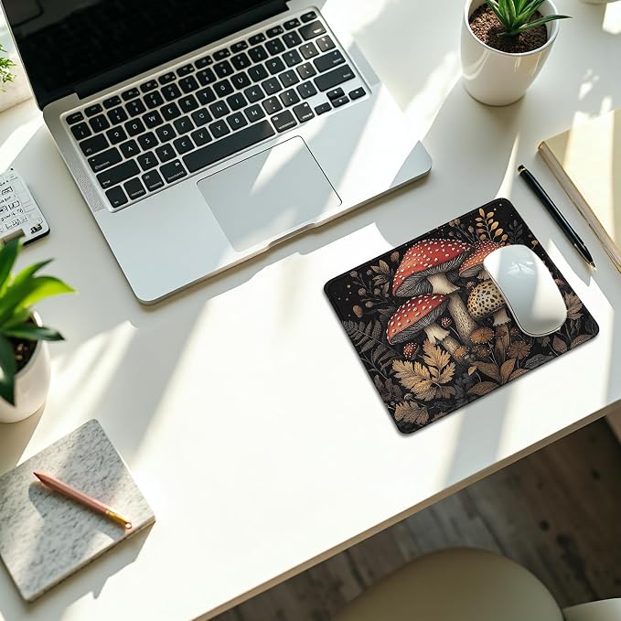 Vintage Moody Mushroom Mouse Pad, Mushroom Lovers Gifts, Dark Cottagecore Moss Botanical Mouse Pads Mousepad for Home Office Dorm Computers Laptop Supplies Desk Accessories, 9.5x7.9 Inch