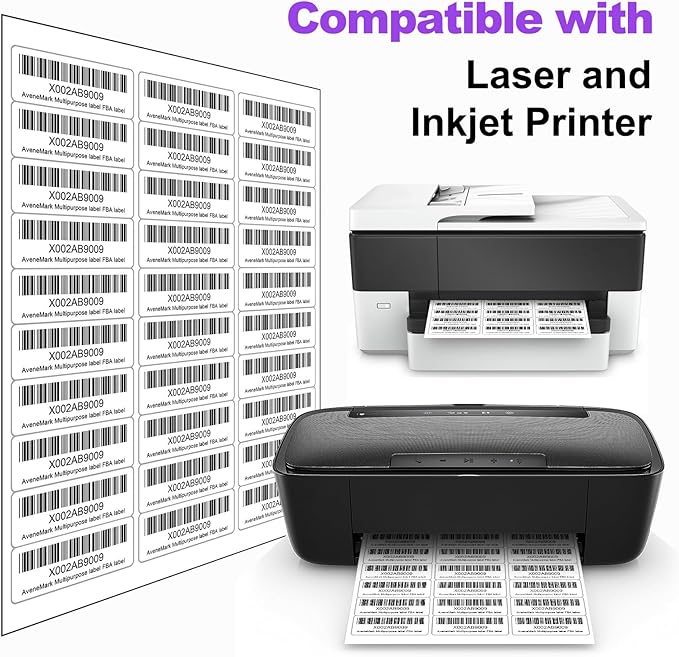 750 White Address Labels (1" x 2-5/8") - 30 Per Sheet for Laser/Inkjet Printer, Matte Smudge-Resistant Mailing & Shipping Labels, 8.5" x 11" Sheets for Shipping, Organizing & Bulk Use