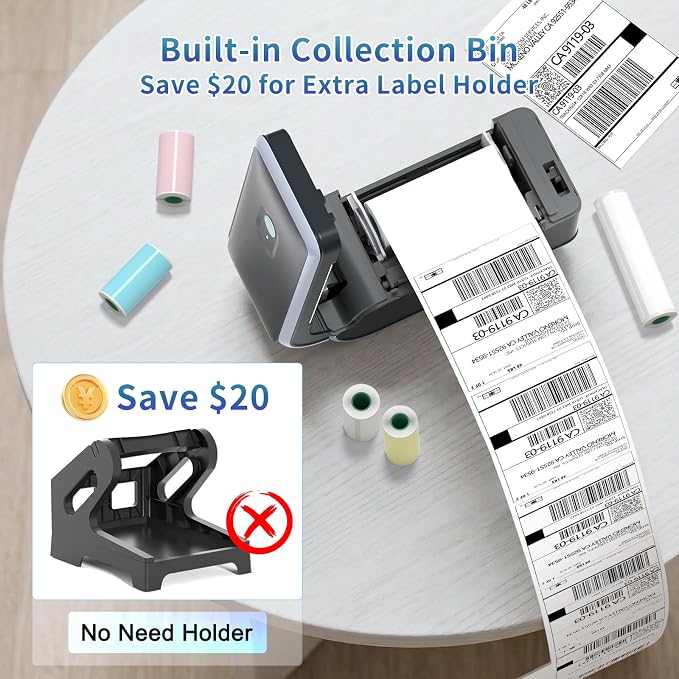 JADENS Battery Powered Thermal Printer, Cordless 4x6 Shipping Label Printer for Small Business, Prints 700+ Labels per Charge, 25H Standby, Portable Labeler for iPhone, Mac, Windows