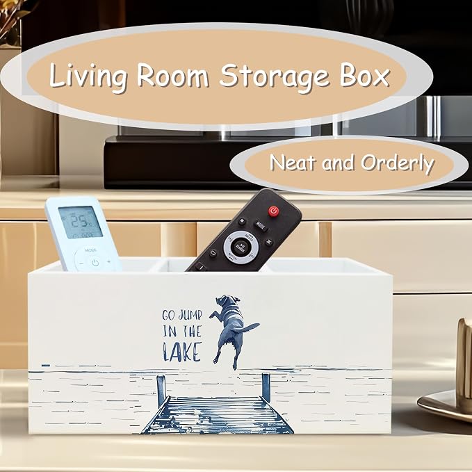 Go Jump in the Lake Pen Pencil Holder Organizer for Desk, Gifts for Lake Lovers, Funny Lakeside Dog Wooden Box Block Sign for Home Office Tabletop Decor, Dog Lovers Gifts