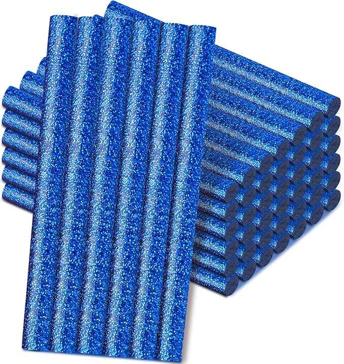 Manarty Glitter Sapphire Blue Hot Glue Stick, 48 PCS 0.27" Dia x 4" Long Mini Hot Melt Glue Sticks Colored, Adhesive EVA Glue Sticks for Sealing Repairing Stamp DIY Art Handmade Car Craft Decoration