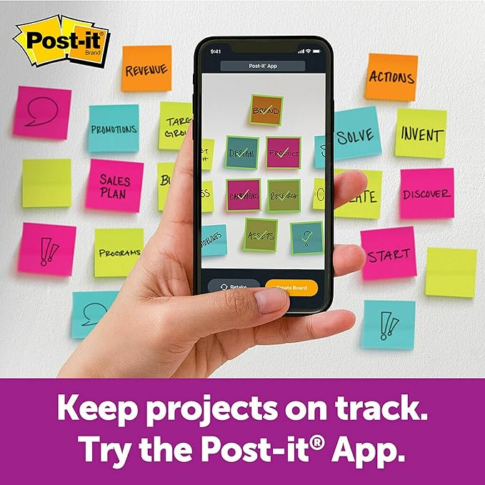 Post-it Super Sticky Big Notes, 11 in x 11 in, 1 Pad, 2X The Sticking Power, Yellow, Recyclable (BN11), 6 Pack
