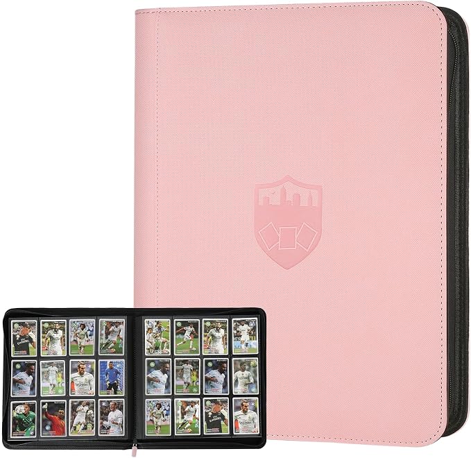 12 Pocket Ringless Side Loading Trading Card Binder, 720 Cards PU Fixed Page Zipper Card Album for TCG Sports Game Cards, Not Fit Top Loaders (Pink)