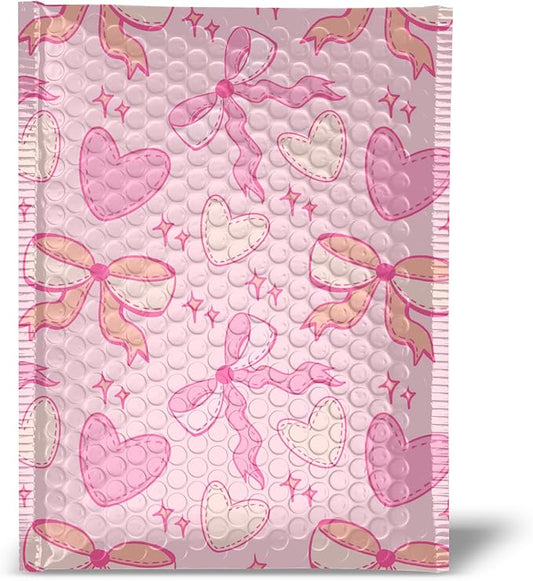 8.5x11 Designer Bubble Poly Mailer 50 Pack Heavy Duty Waterproof Self Seal Shipping Bags for Small Business Large Mailing Envelopes Bulk Tear Resistant Padded Pink Coquette Bubble Mailer