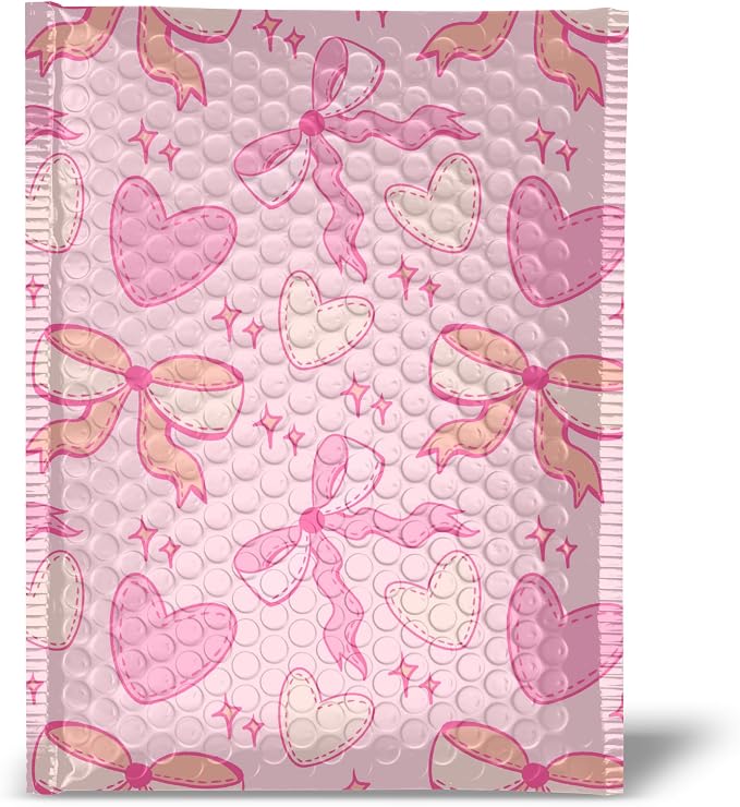 Designer Bubble Mailers 6x9, Pink Coquette, 50 Pack | Heavy Duty, Waterproof, Self Seal, Tear Resistant, Bubble Mailing Envelopes for Small Business Packaging