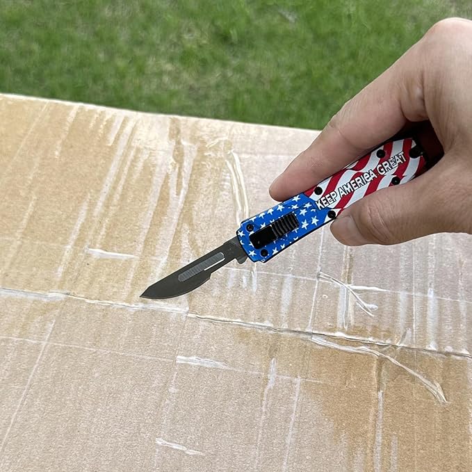 EDC Automatic Scalpel Knife, Mini Automatic Utility Knife, Auto Box Cutter Retractable, Push Button Razor Knives with 10PCS #24 Blades (Blue)