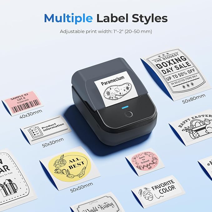 PM240 Label Maker Machine with Tape, Label Printer Blue, Set 1 | 2'' Bluetooth Thermal Sticker Label Maker for Small Business, School Supplies, Classroom, Home Office with Multiple Templates