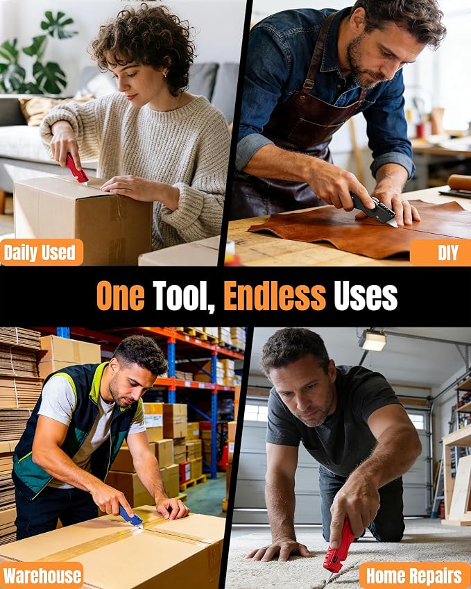 VOTREK® Box Cutter Retractable| Metal Utility Knife【Built-in Storage】Tool-Free Quick Blade Change| Safety Lock| Extra 10 SK5 Blades| Razor Knife for Cardboard & Plastic| Paper Craft Tools