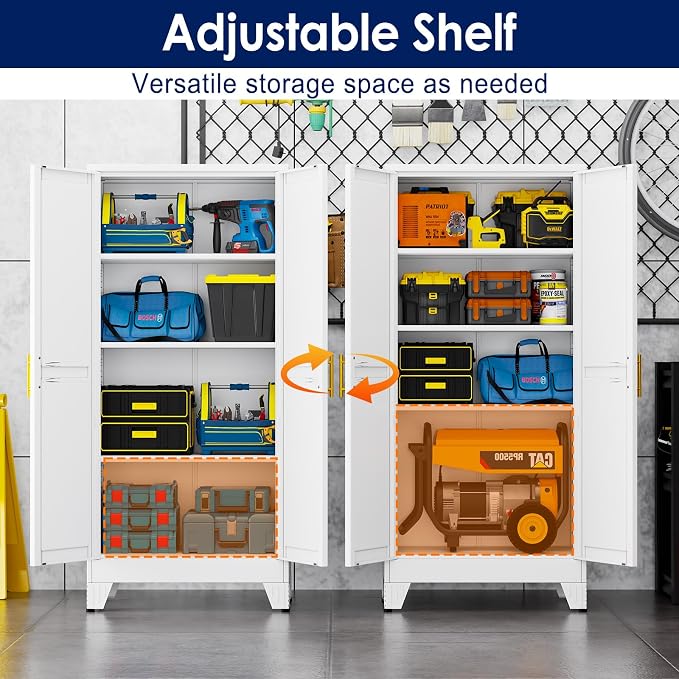 erosoei 61" H Metal Garage Storage Cabinet, Metal Pantry Cabinet with 2 Doors, Locker Steel Cabinet with 3 Adjustable Shelves, Freestanding Cupboard for Garage,Office,Home,Gym,School