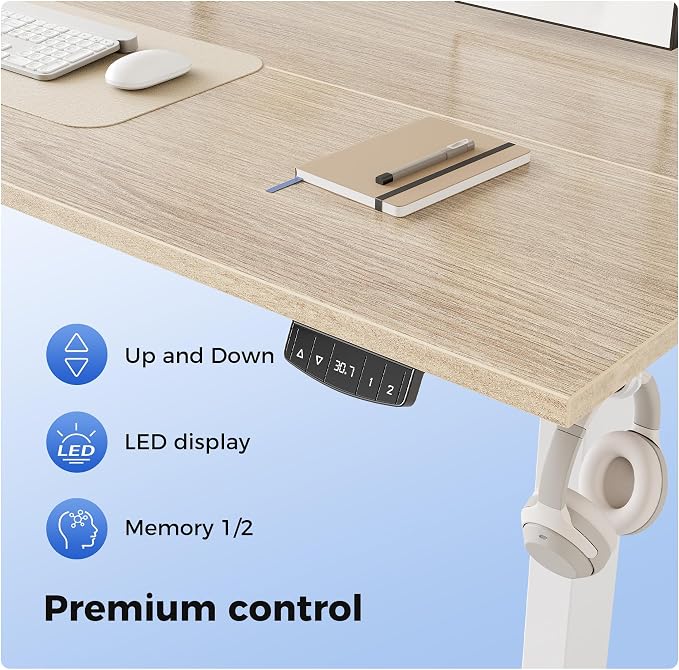 Agilestic 48 * 24 Inch Height Adjustable Electric Standing Desk, Maple | Sit Stand Up Computer Desk, Memory Presets, Stable Steel Frame,154 lbs, Easy Assembly, Splice Board, Home Office, Studying