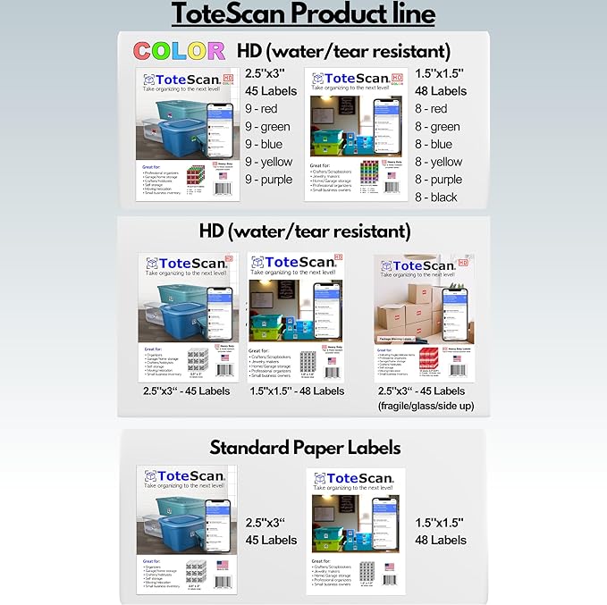 Intelligent QR Labels for Organization/Moving/Storage (45 Unique Labels, 2.5"x3")
