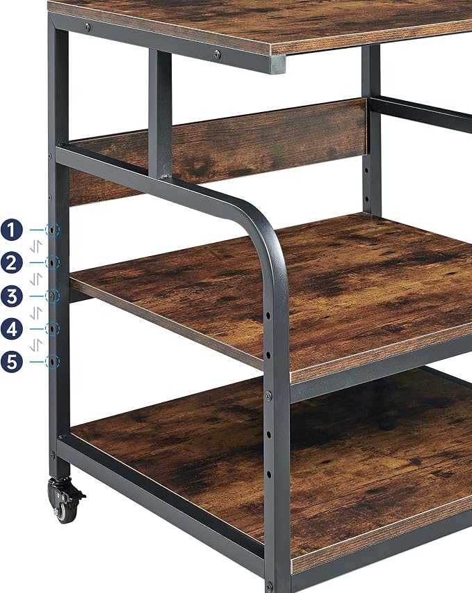 Fannova Extra Large 3D Printer Stand Table with Adjustable Storage Shelf | 25.6"x23.6"x30.9", Heavy Duty Industrial Wheels, 25mm Heavy-Gauge Steel Tube, Home Office Printer Furniture, Rustic Brown