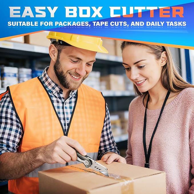 DIYSELF Folding Utility Knife with 10 Extra SK5 Blades, Quick-Change Blade & Button Lock, Box Cutter Razor Knife with Stainless Steel Head, Gifts for Men, Heavy Duty Box Knife for Cardboard Carpet PVC