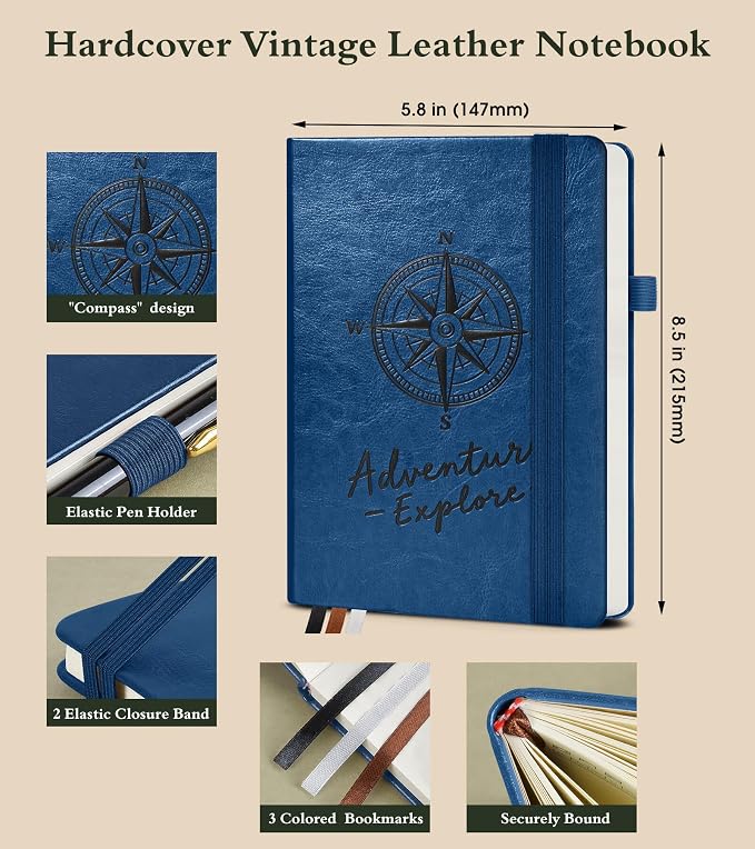 PAIBAS Blank Journal Notebook for Women Men,160 Pages,A5 Hardcover Sketchbook for Drawing, Sketch book, Unlined Notebooks for School,Work, Note Taking,Travel Journals for Writing 5.8"x8.5" (Navy)