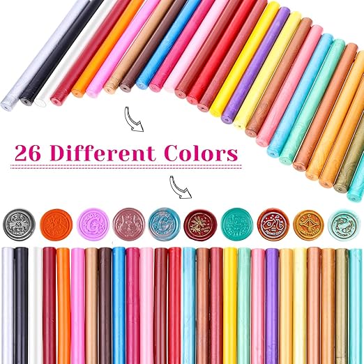 Paxcoo 26pcs Wax Seal Sticks for Stamps, Letters and Crafts - Glue Gun Sealing Wax (Assorted Colors)
