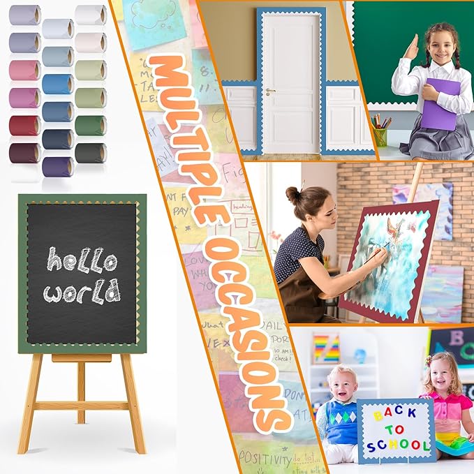 18 Rolls 300 Feet Bulletin Board Borders in 18 Colors, Scalloped Rolled Bulletin Board Trim for Wall Classroom School Office DIY Decoration(Classic Style,Vivid Colors)