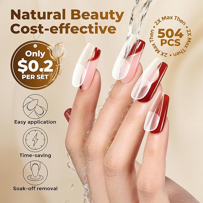 UNA GELLA Long Coffin Nail Tips, 504pcs Pre-Shape Fake Nails Half Matte Full Cover Acrylic Gel Nail Tips Clear Long Coffin Press On Nails Home DIY Extension 12 Sizes Gelly Tips